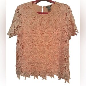 NWT CHELSEA & THEODORE PINK EYELET LACE TOP SIZE L